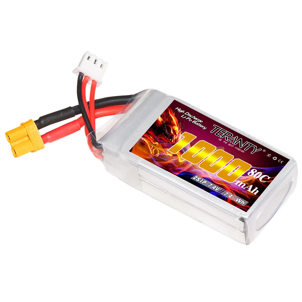 Teranty 7.4v 2s 1000mah 80c/160c lipo bateria para helicóptero rc quadcopter fpv peças de drone de corrida com bateria xt30 7.4v