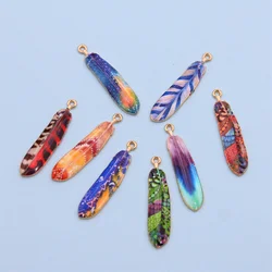 10pcs new color printed enamel feather pendant for jewelry making DIY handmade necklace jewelry accessories material