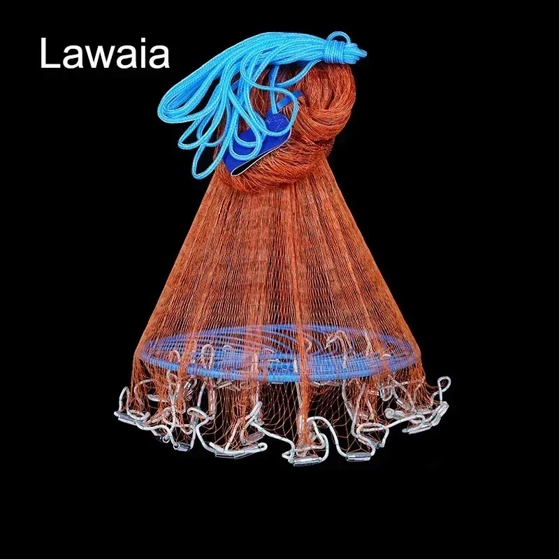 

Lawaia Outdoor New Cast Network with Steel Pendant Nylon Braided Line Hand Throw Fishing Net with Big Plastic Blue Ring Network