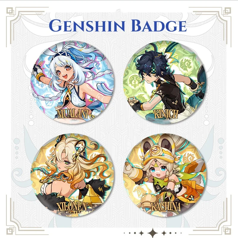 New Game Genshin Badge Ororon Chasca Xilonen Kinich Mualani Furina Cute Cartoon Anime Pin Backpack Jewelry Brooch Cosplay Gift