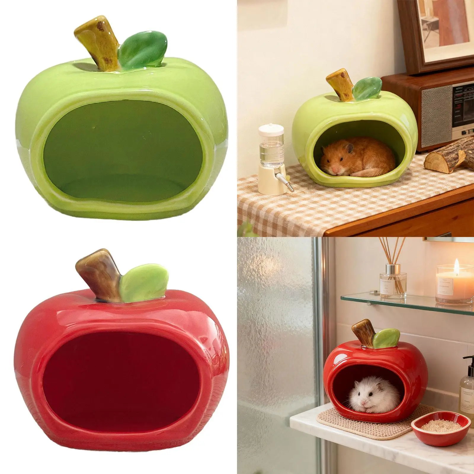 Casa de hámster de cerámica, nido de hámster multiusos en forma de fruta, cueva escondite de animales pequeños para accesorios de gerbos