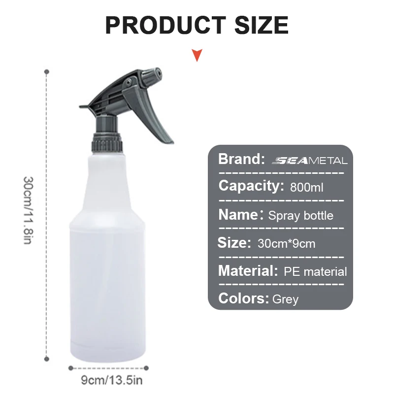 SEAMETAL 800ML Car Wash Foam Spray Bottle Acid and Alkali Resistant Nozzle Spray Bottle Cleaning Tool for Home/Garden Irrigation