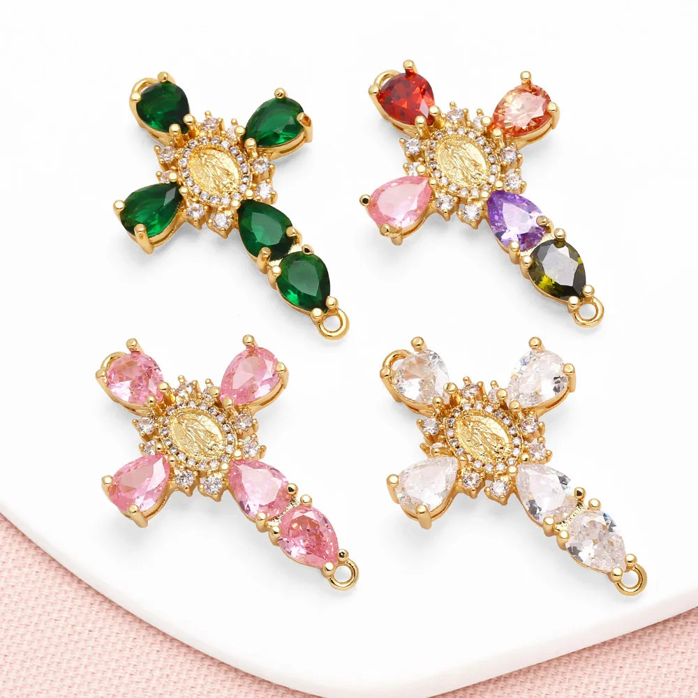 OCESRIO Crystal Big Cross Charms for Bracelet Copper Gold Plated Virgin Mary Crucifix accesorios de joyería envio gratis chma285