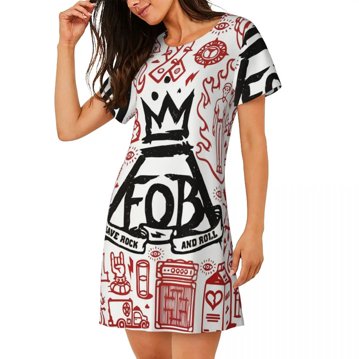 

Custom Fall Out Boy Short Sleeves Nightdress For Sleeping Sleepshirts Women Short Sleeve Nightgowns Soft Pajama Dress