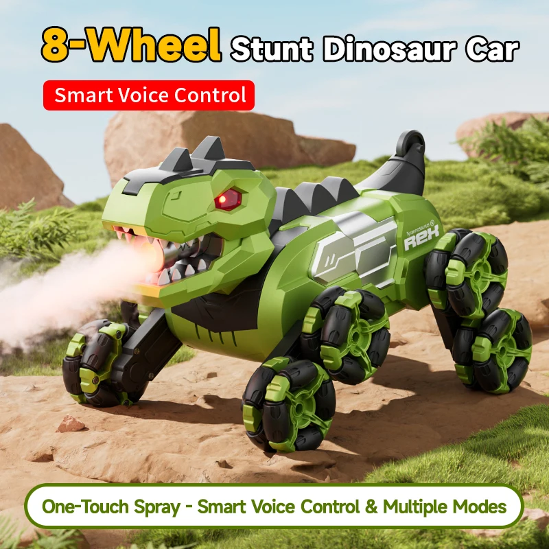 

8-колесный трюк Смарт-часы с голосовым управлением Динозавр 8WD RC трюк Автомобиль 2,4G Внедорожный пульт дистанционного управления Автомобильный спрей/свет RC Stunt Динозавр