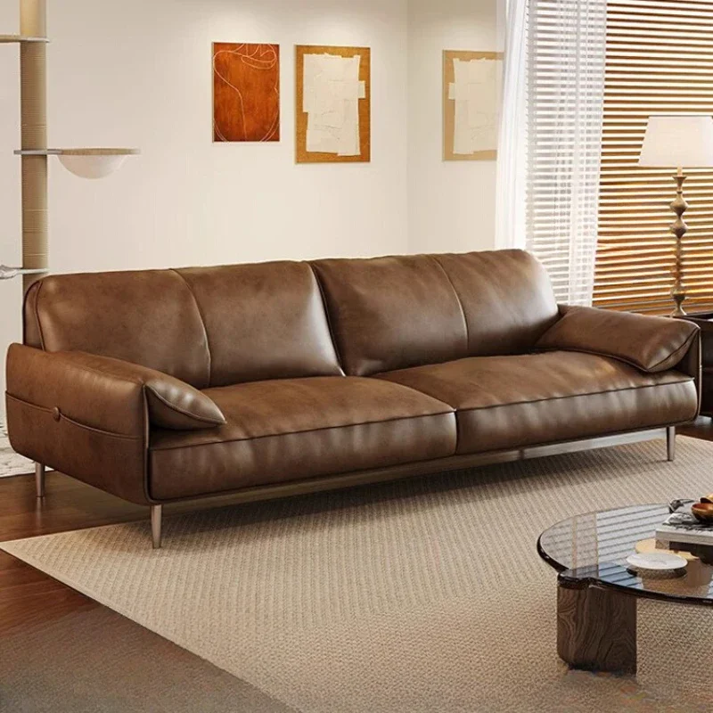 

Elephant Ear Sofa Italian Vintage Genuine Leather Sofa Living Room Modern Simple Down Sofa Small Unit