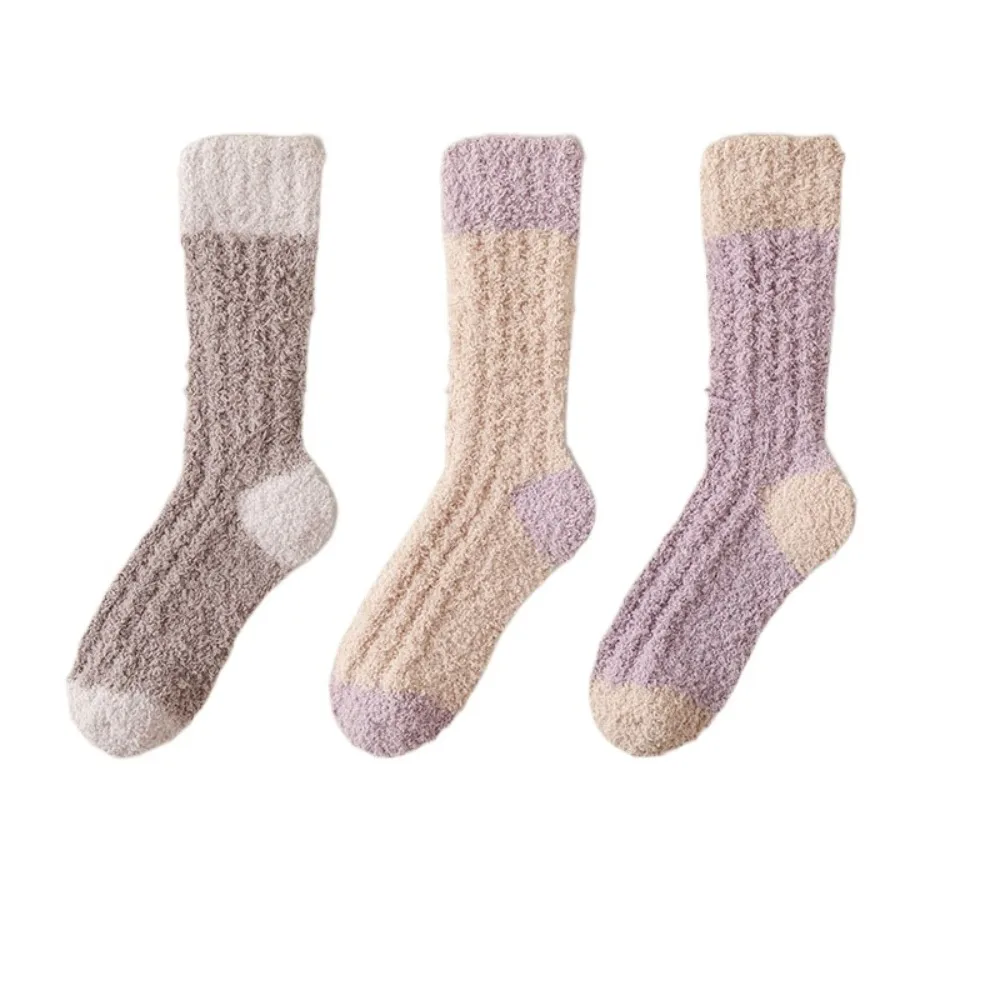 

3Pairs Comfortable Thickened Coral Fleece Socks Winter Simple Floor Plush Socks Hosiery Sleeping Mid Tube Socks Women Winter