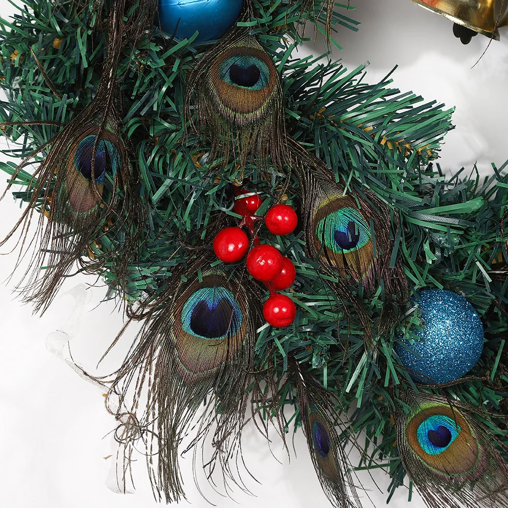 For Christmas decorations wreath finished peacock feather bell wreath door hanging atmosphere scene window arrangement pendant
