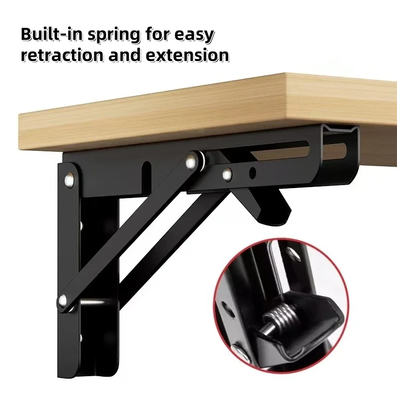 2PCS Heavy Duty Triangle Folding Angle Shelf Bracket Stainless Steel Collapsible Shelf Bracket for Table Work Bench Wall Mounted