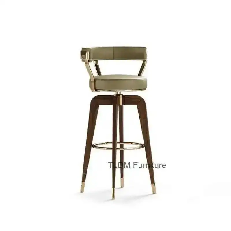 

American Luxury Bar Chair Stainless Steel Modern Creative Chair for Kitchen Reception Bar Stool Solid Wood High Stools