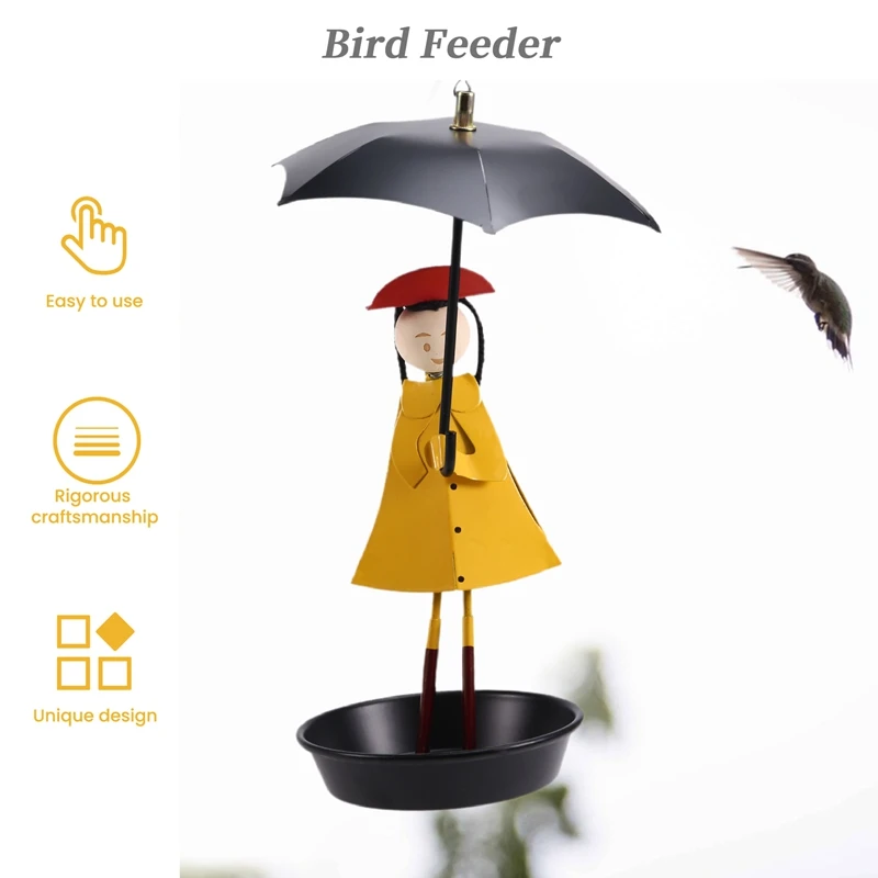 Bird Bath Hanging Bird Feeding Girl With Umbrella Tray Patio Garden Decoration Outdoor Gardening Outdoor Decoration