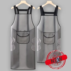 Transparent Waterproof Cooking Apron with Pockets Kitchen Aprons For Baking BBQ Barber Shop Work Clear Uniform Birthday Gift