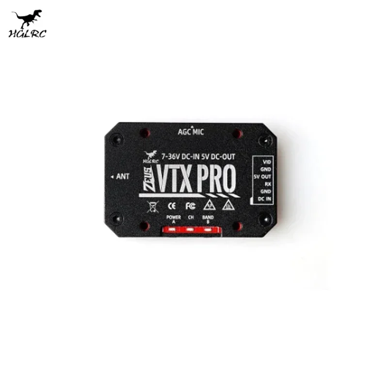 HGLRC Zeus VTX PRO 1.6W 5.8G Transmission d'image 40CH avec Microphone PIT/25/400/800/1.6W réglable pour Drones de course RC FPV