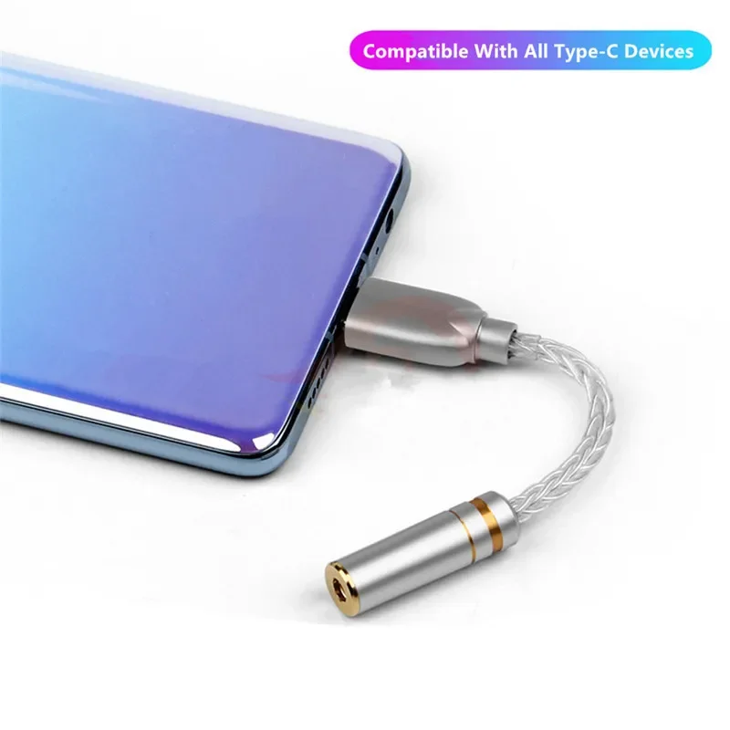 USB C Connector To 2.5 4.4 3.5 Jack Audio Cable Pure Silver Wire Type-C 2.5mm 3.5mm 4.4mm Convert Male Female Adapter DAC Chip