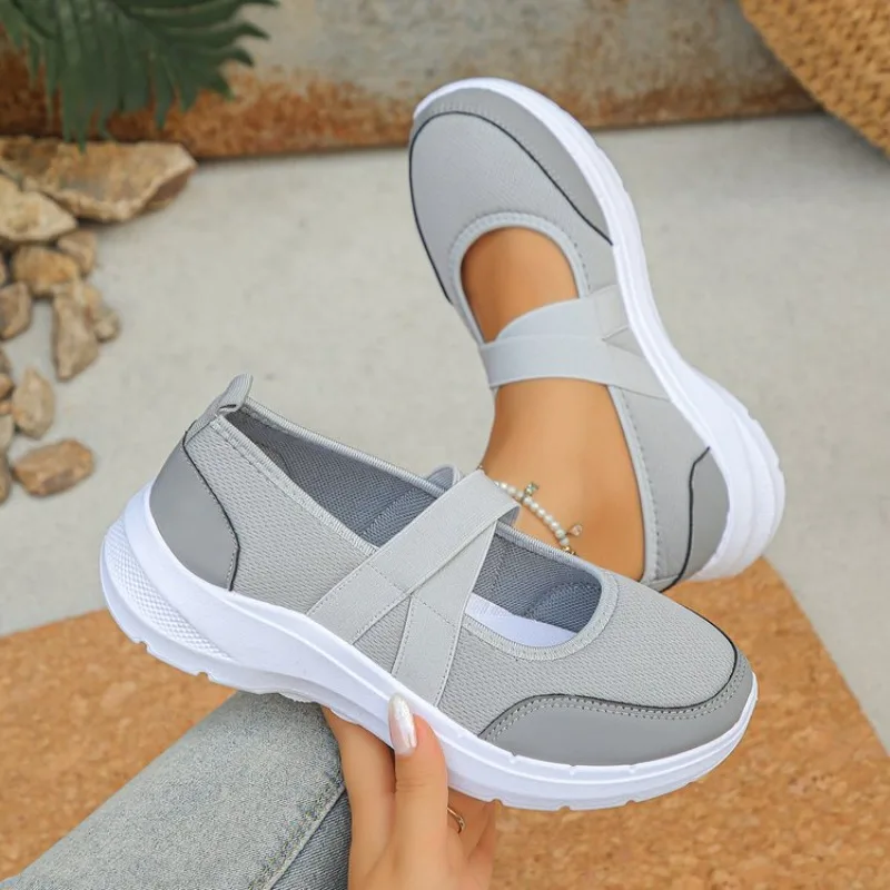 Atmungsaktive Flache Schuhe für Damen, Frühling/Sommer, Übergröße 43, Slip-On-Plateau-Sneaker, bequeme, weiche, rutschfeste Freizeitschuhe für Frauen – Detail 7