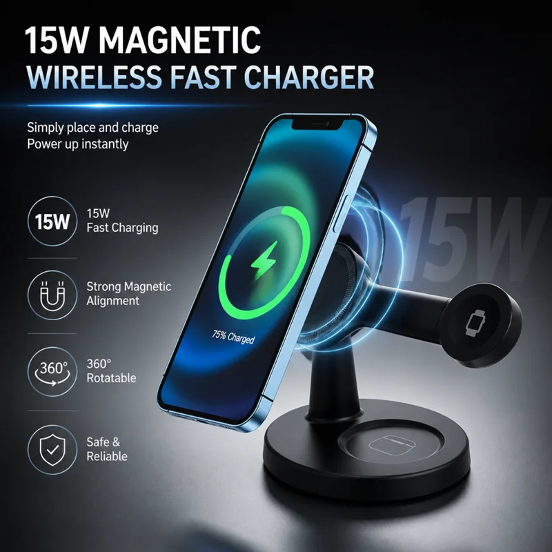 3 In 1 23W Magnetic Wireless Charger Portable Multi‑Function Desktop Fast Charging Station For iPhone 18 17 Airpods Apple Watch view 6