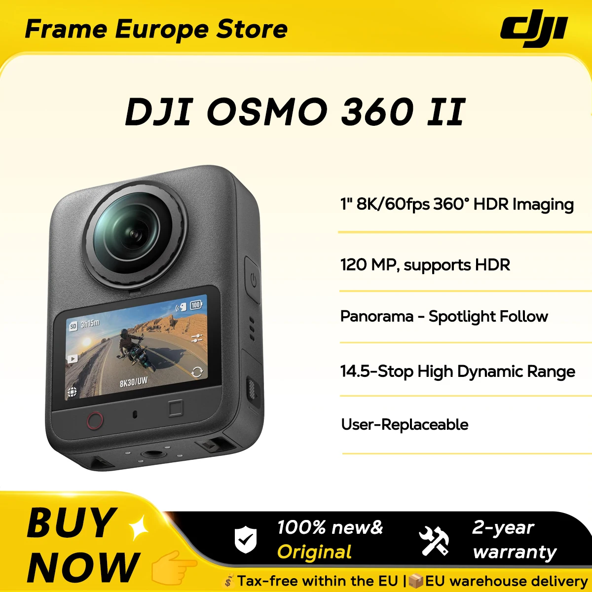 【LOKALNE+】DJI Osmo 360 II 360 ° Kamera sportowa panoramiczna 8K 60FPS z 1-calowym sensorzem, AI Super Night 2.0, kamera do vlogów, wbudowana pamięć 105GB, idealna na podróże i jazdę na rowerze, Osmo