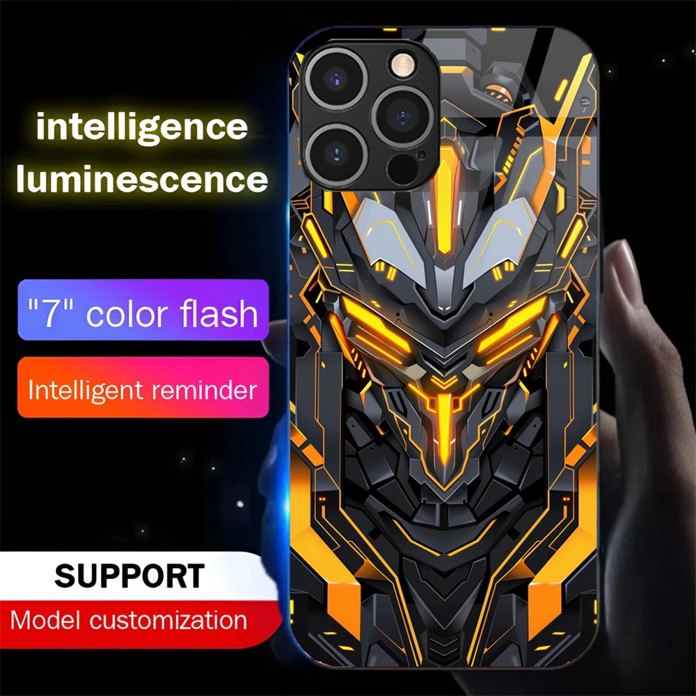 

Armor Mecha Design Led Light Phone Case Call Flash Glitter Cover For iPhone 16 E 15 14 13 12 11 Pro Max XR XS Plus SE