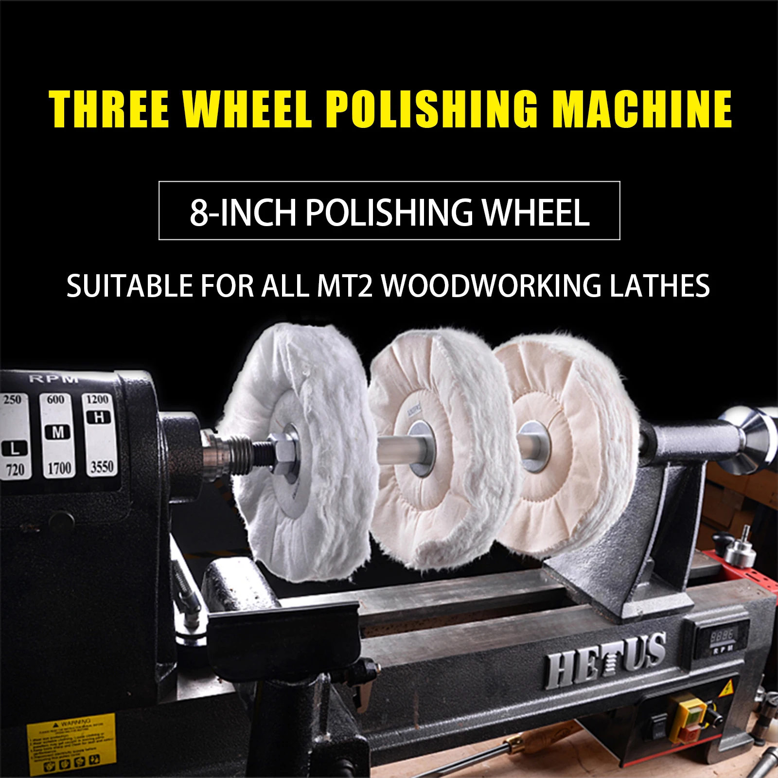 Woodworking 3-Step Lathe Buffing System，3-Wheel Bufffing Mandrel, MT2 Mounts