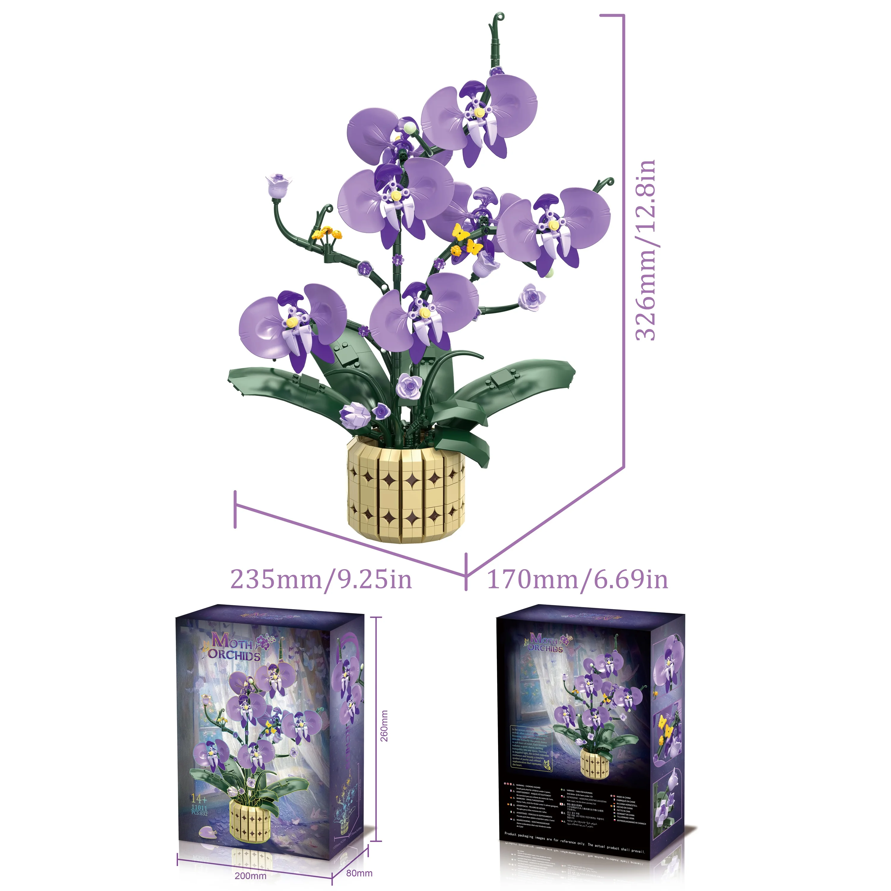 

11011, орхидея фаленопсиса в горшке, домашний букет, орнамент, модель в сборе, развивающая игрушка, детские строительные блоки, подарок