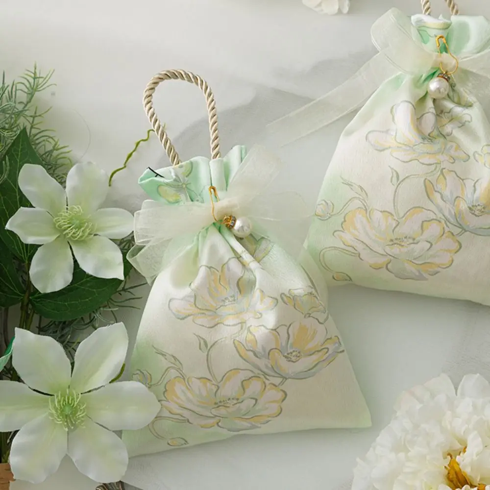 Tas Permen Pernikahan Pita Elegan, Kantong Rias, Kotak Gula Pesta Mutiara, Tas Penyimpanan Perhiasan, Tas Tangan Gaya Cina untuk Pernikahan