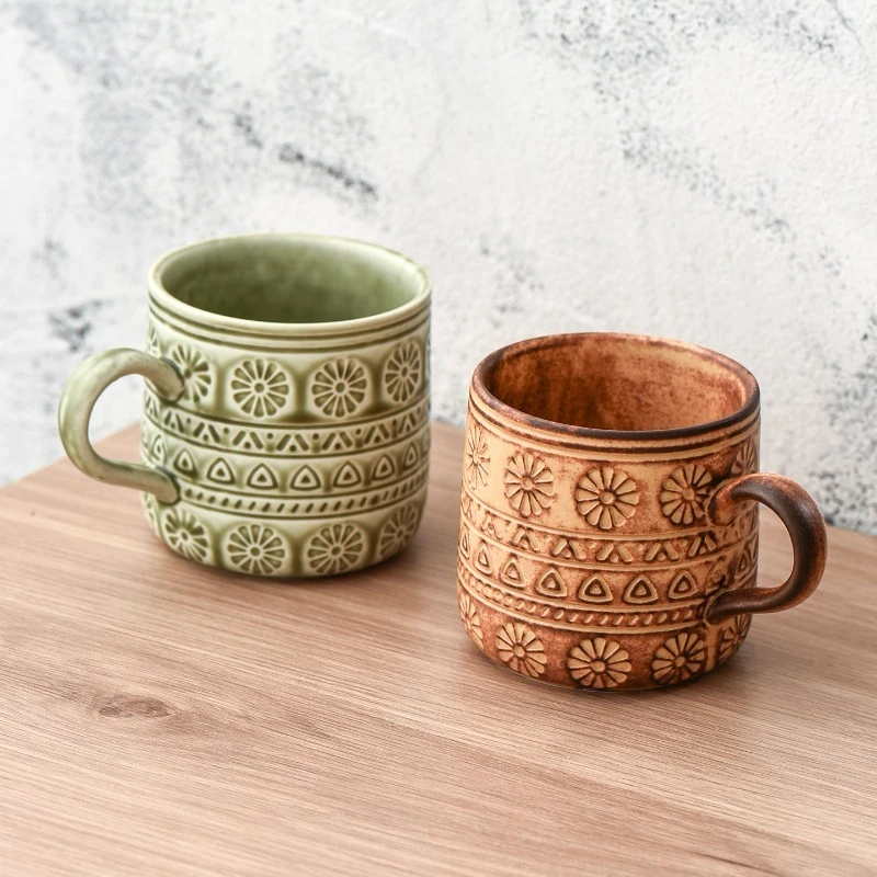 Japanese Retro Daisy Ceramic Mug 300ml,Kiln-Changed Glaze Coffee Cup for Afternoon Tea,Vintage Style Home Kitchen Drinkware Gift