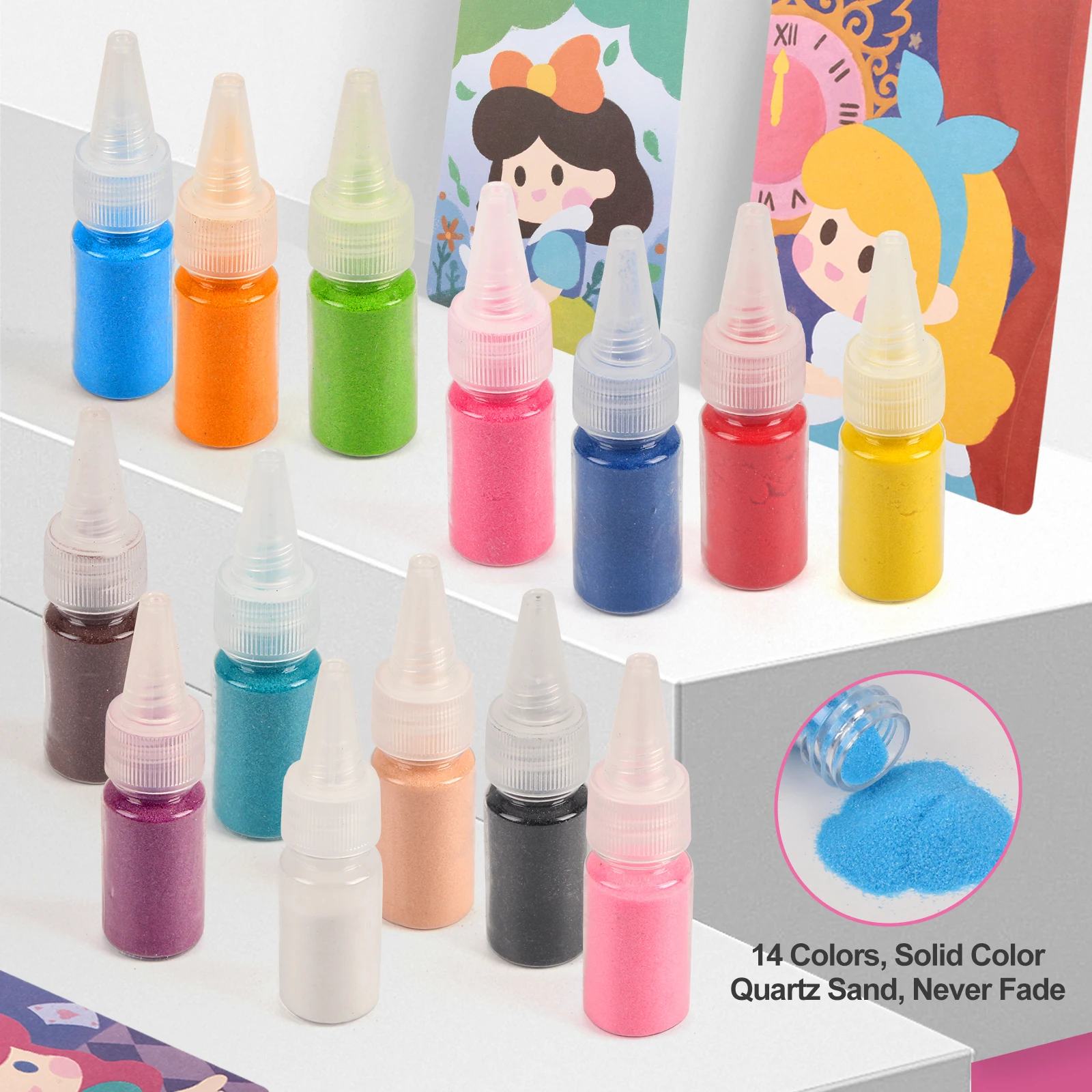 Sand Art Kit DIY Zandschildering Craft 12 Prinses Zandschilderkaarten 14 kleuren Educatief speelgoed Montessori Speelgoed voor kinderen Geschenken