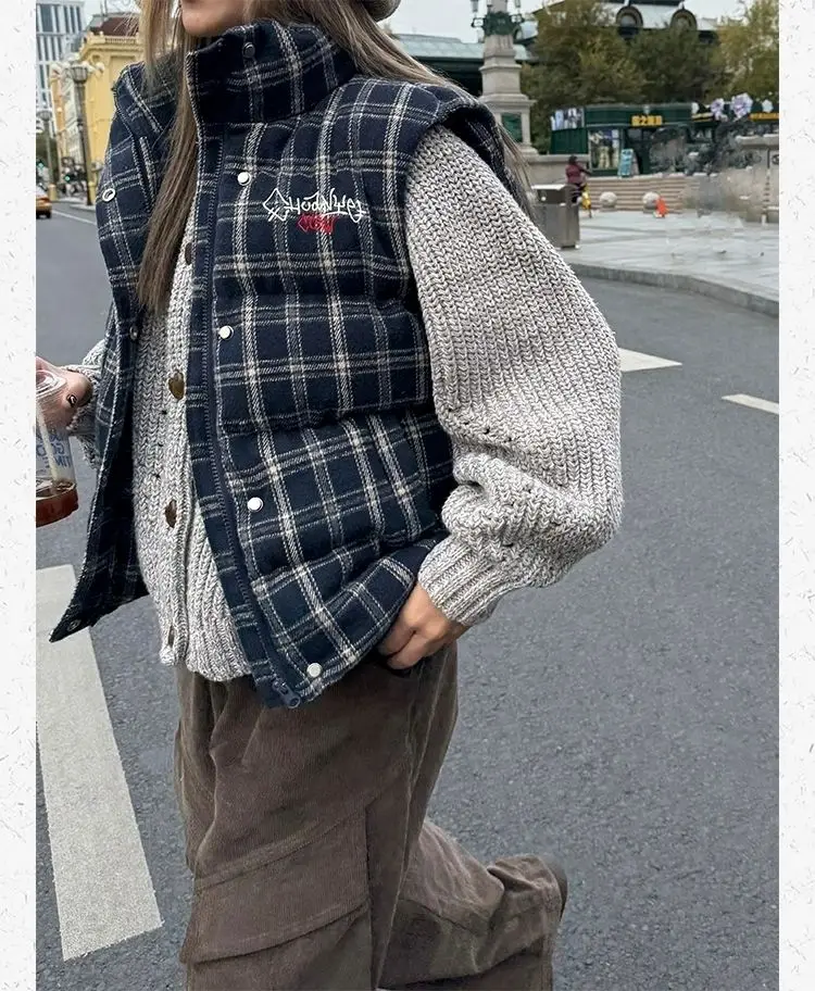 

Жилеты Жилеты Толстые женские винтажные осенние пледы на пуговицах в консервативном стиле для колледжа Дышащие молодежные шикарные мягкие стильные