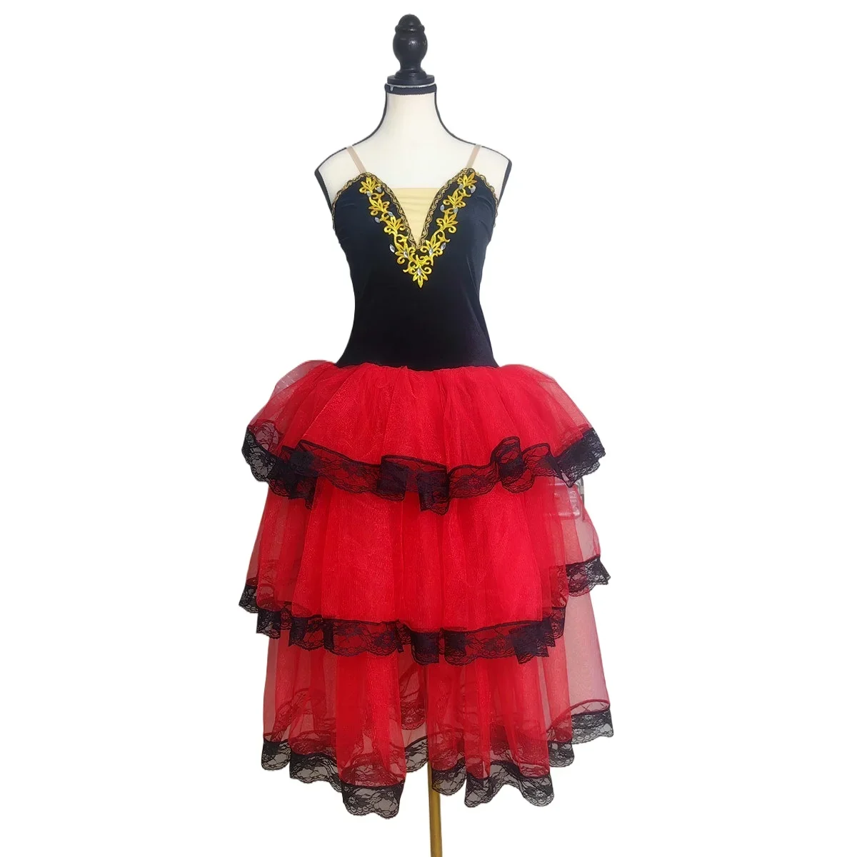 Gonna spagnola rossa Gonna a pieghe a trapezio Body per spettacoli di balletto per bambini adulti per costume da ballo per ragazze