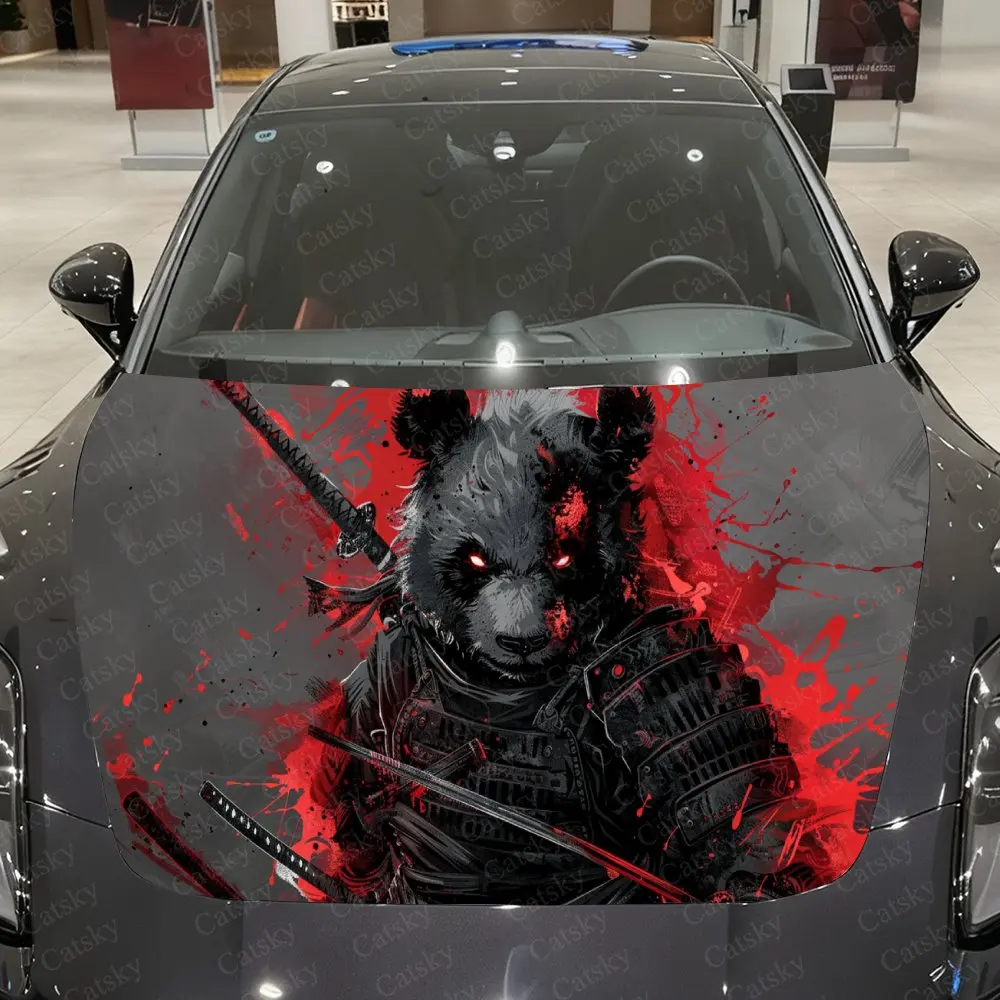 

Виниловая пленка для автомобиля с красно-черными чернилами для боевых искусств, панда, самурая, водонепроницаемая наклейка на капот автомобиля из ПВХ, самоклеящаяся царапины-