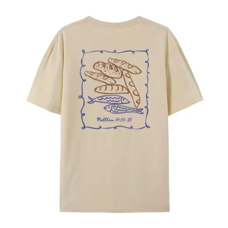 Back Print Vintage Fish Loaves Bible Verse Tshirt Women T-Shirts Cute Jesus Math Tee Shirt Faith Apparel Gift