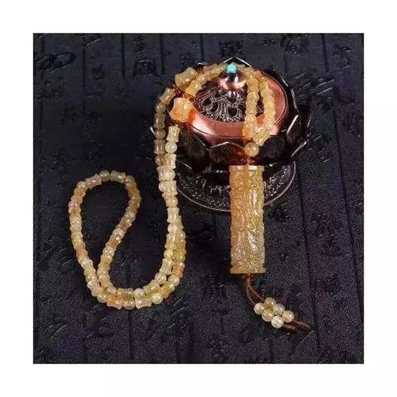 Natural Tibetan Old Sheep Horn Necklace,-Like, Fully Translucent Yellow Material Blood Veins, Paired With A Dra
