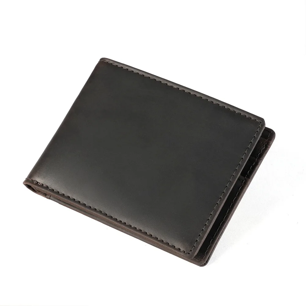 1162 Men's Bifold Short Leather Retro Wallet, Cowhide Crazy Horse Leather Wallet, Casual Portable Card Bag