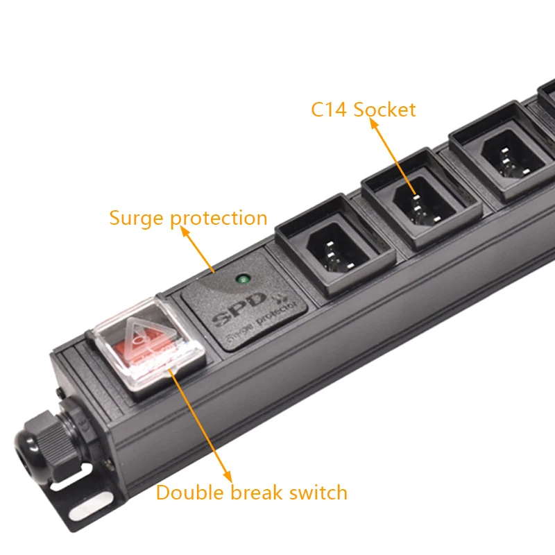 خزانة شبكة PDU قطاع الطاقة C14 المقبس 2-9-طريقة جهاز توزيع الطاقة مع التبديل حماية عرام 2 متر تمديد كابل