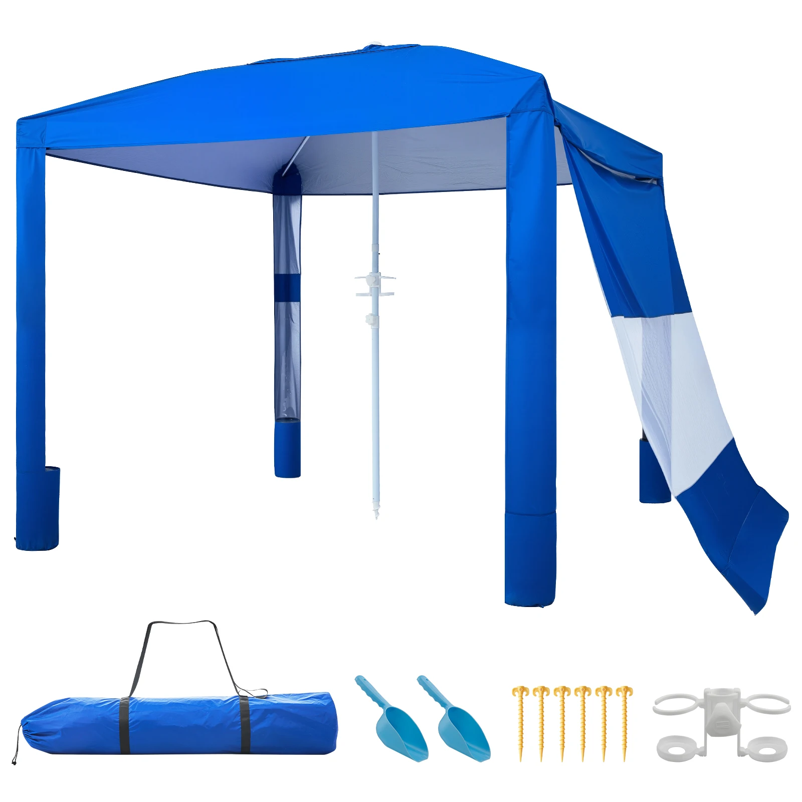 

SucceBuy Beach Cabana 8 x 8 ft Adjustable Height Portable UPF 50+ Protection with Side Wall Sand Pockets for Family & Friends