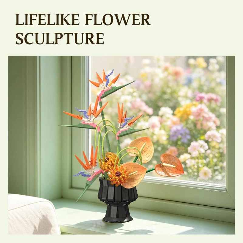Tropical Bird of Paradise Building Block Set, Flower Series Model, Perfect for Collecting or Gifting view 5