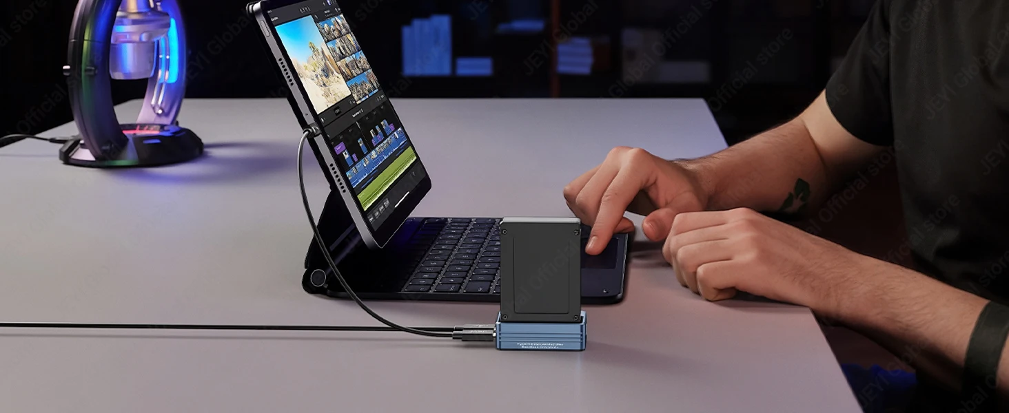 JEYI U.2/U.3 Laufwerksdockingstation NVMe/SATA Dual-Protokoll für 2,5"/3,5" HDD/SSD SFF-8639 Externer Leser mit Lese-/Schreibschutz – Detail 8