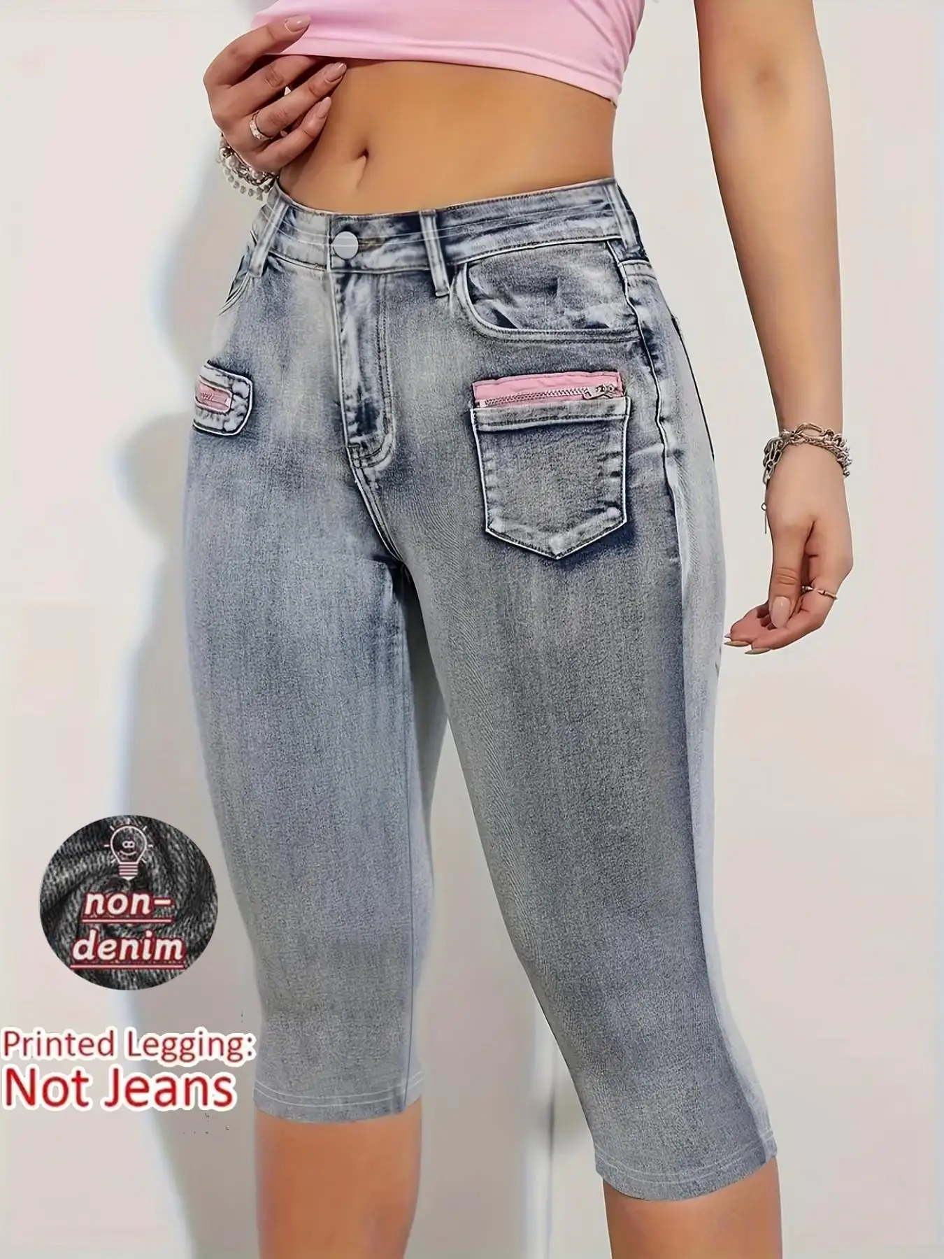

Women's denim-look printed leggings, non-denim casual skinny pants, outdoor sports yoga pants