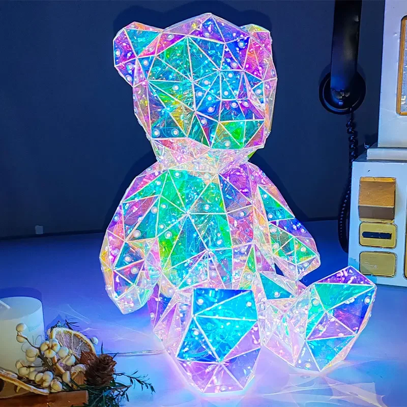 Factory Wholesale 2024 Easter decorated Bear Baby with Led Light holographic pet lighting toy gift