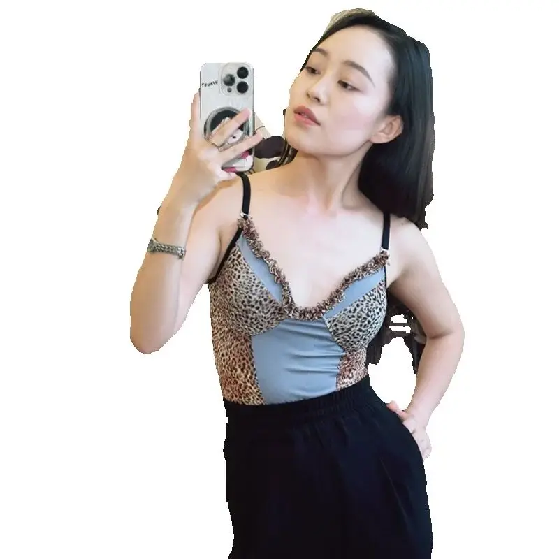 Adults Ballroom Dance Training Suits Sleeveless Leopard Top Modern Dancing Pants For Women Latin Dance Competition Wear SL13628