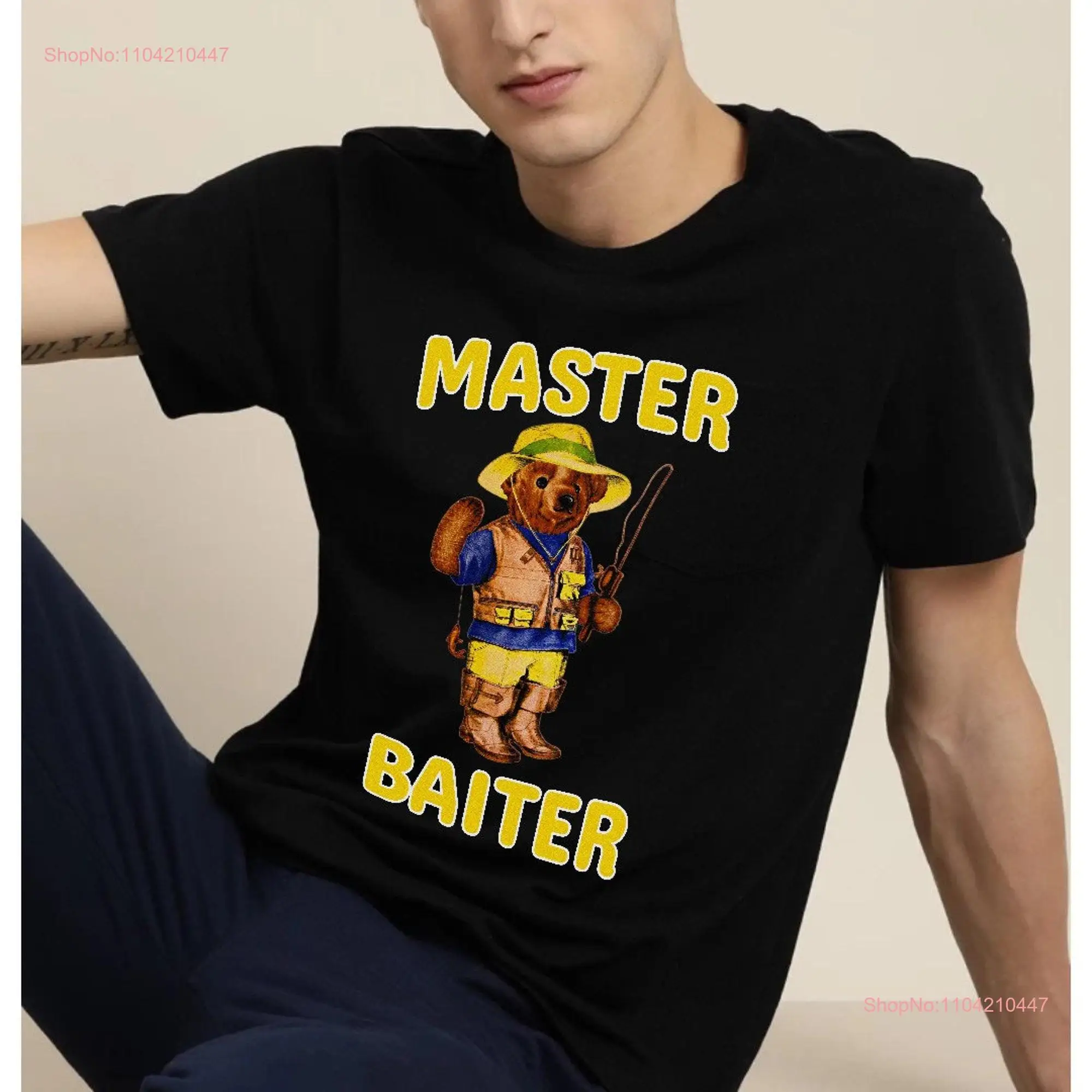 Master Baiter Fishing Bear Yellow Funny Offensive T Shirt long or short sleeves