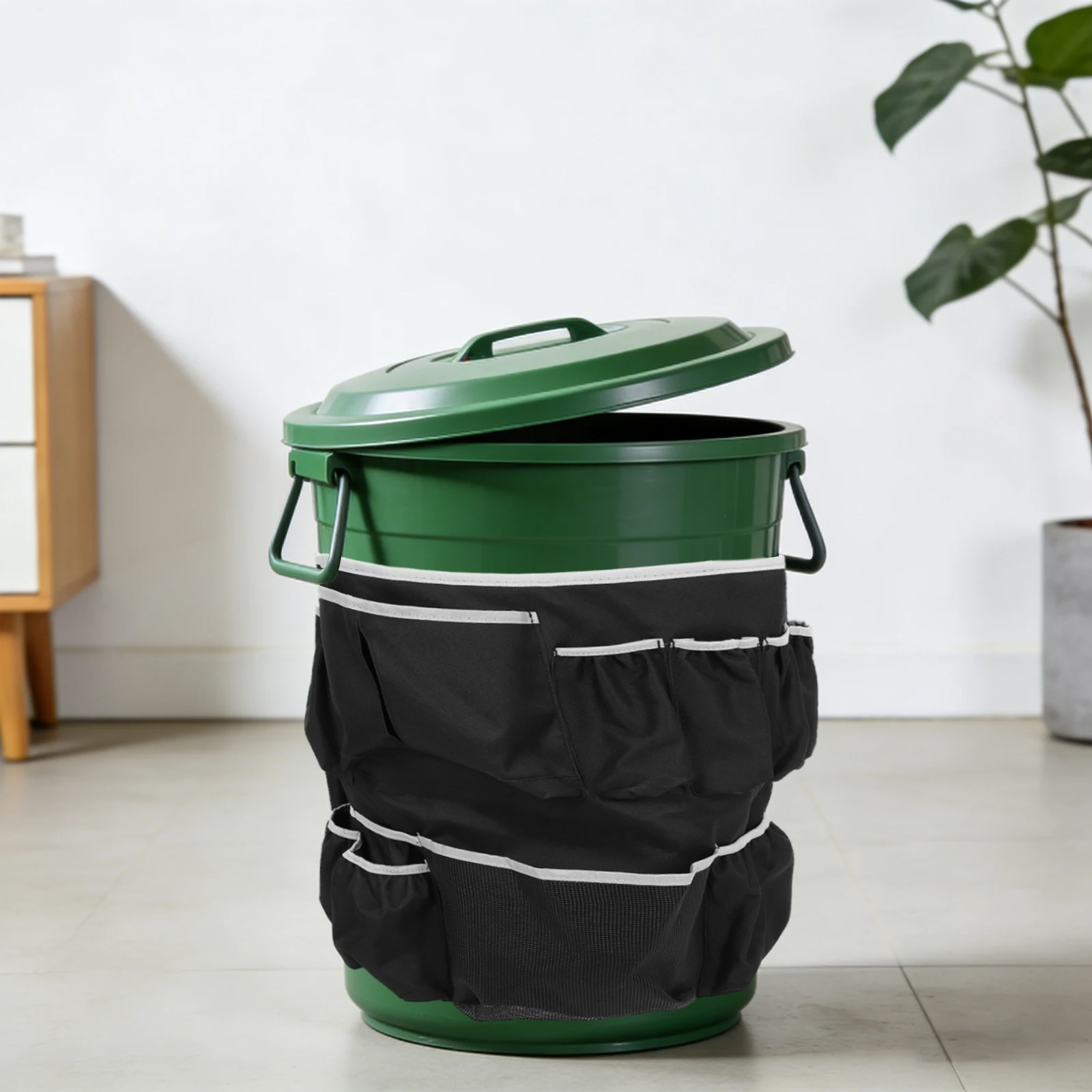 

Adjustable Trash Can Caddy Bag Multi-Pocket Cleaning Supplies Organizer Portable Utility Pouch for Kitchen Bathroom Office