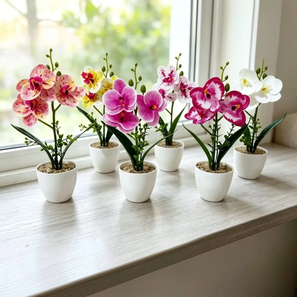 Artificial Butterfly Orchid Potted Flower Handcrafted PVC Fake Plant For Home Interior Desk Office Floral Desktop Ornament