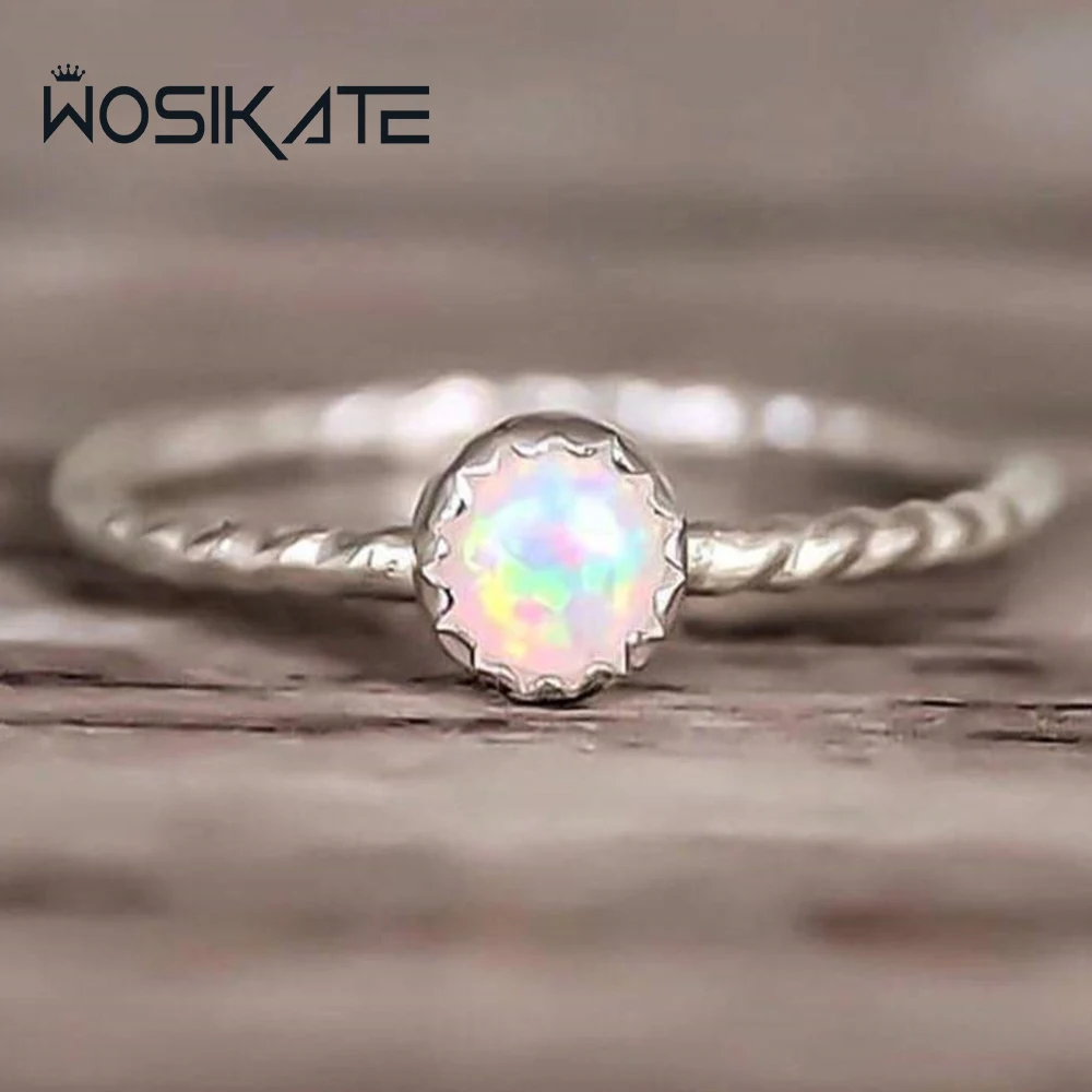 WOSIKATE-Anillo de compromiso de ópalo blanco Vintage para mujer, Plata de Ley 925, anillo de dedo giratorio, joyería de moda al por mayor