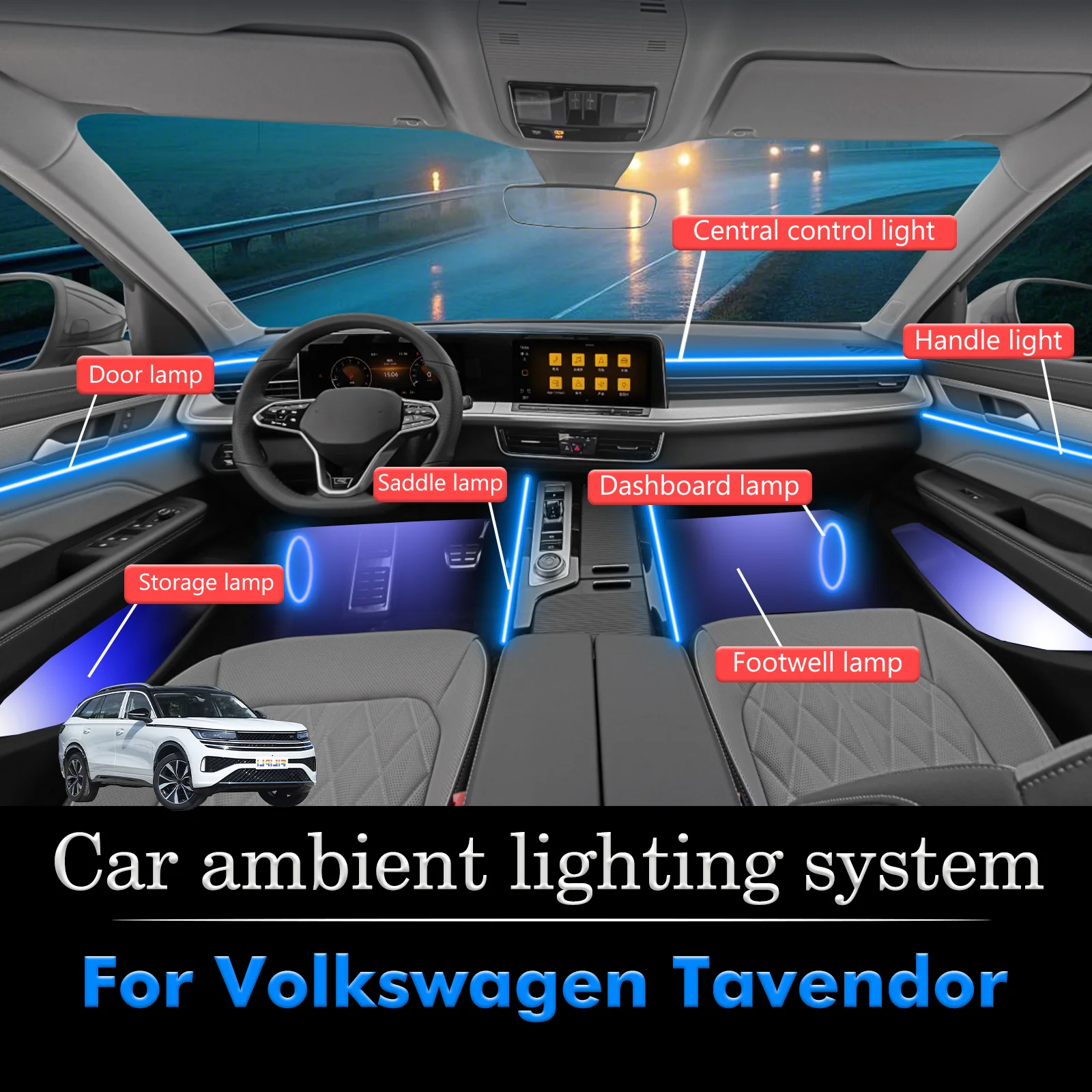 

For Volkswagen Tavendor RGB 64 Colors LED Smart Remote Control Car Interior Ambient Light Energy Saving Efficient Lamp Set
