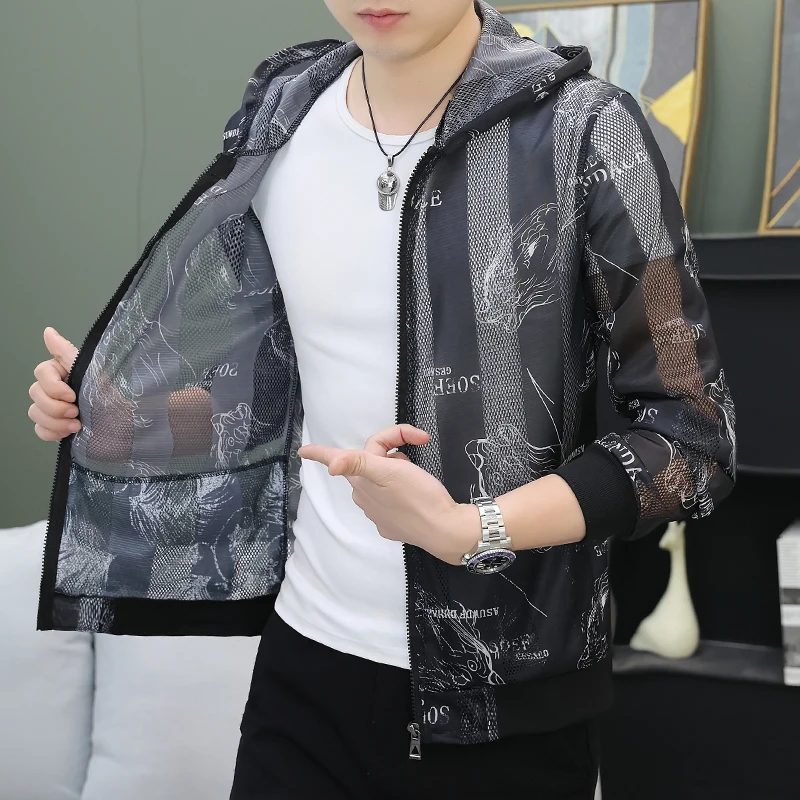 

Мужская летняя куртка из ледяного шелка с защитой от солнца, тонкая, дышащая, из полиэстера, с длинными рукавами, на молнии, для активного отдыха