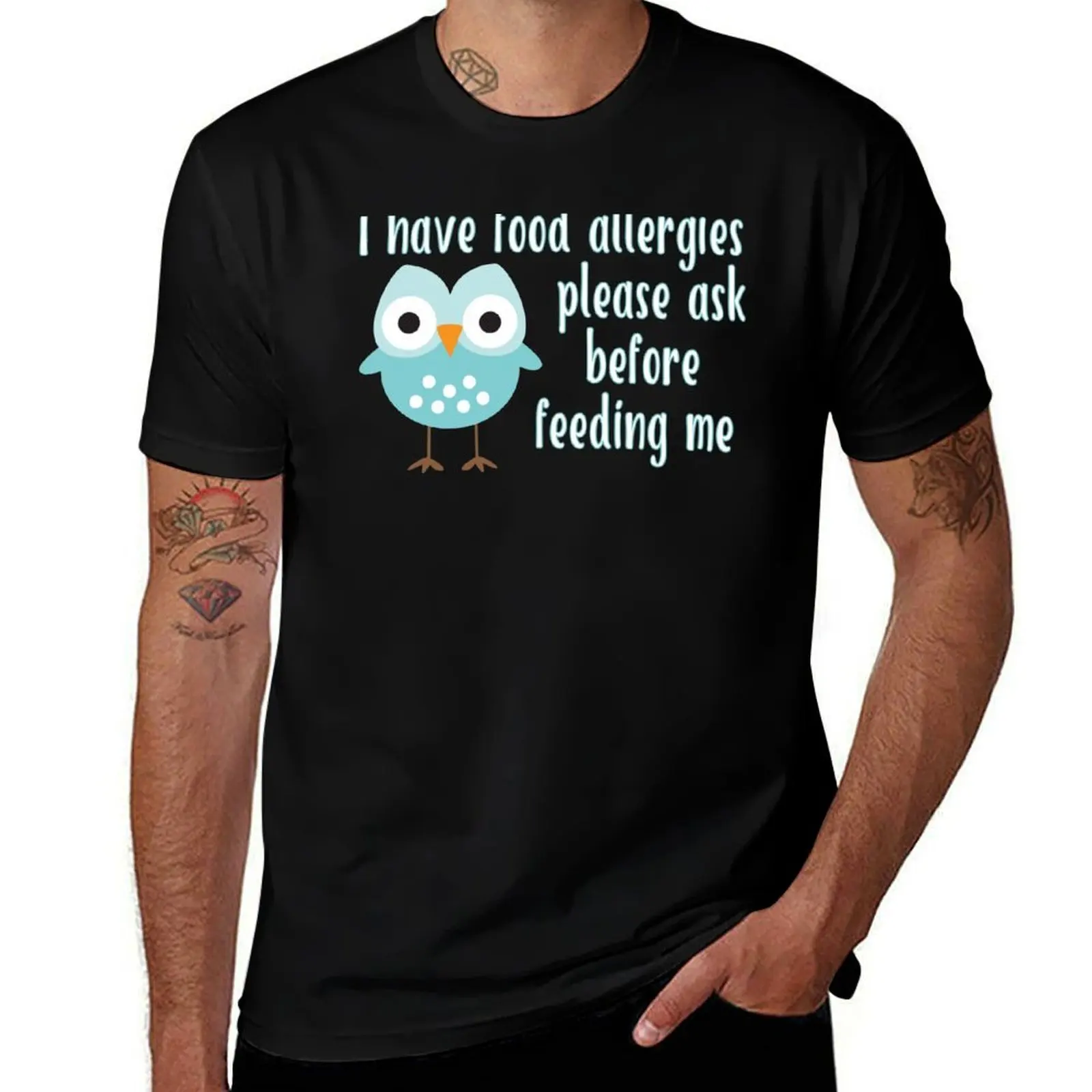 I Have Food Allergies, Ask Before Feeding Me Owl T-Shirt High Elasticity Sports Tee Shirt T-Shirt
