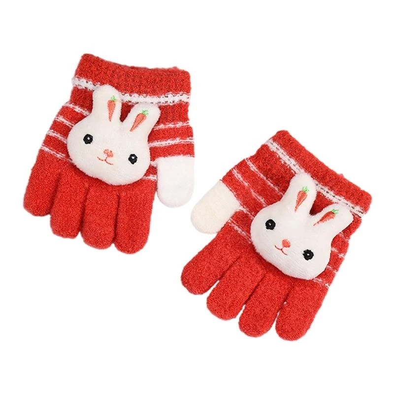 39BD Children Plush Gloves Cartoon Knitted Gloves Keep Warm Riding Gloves