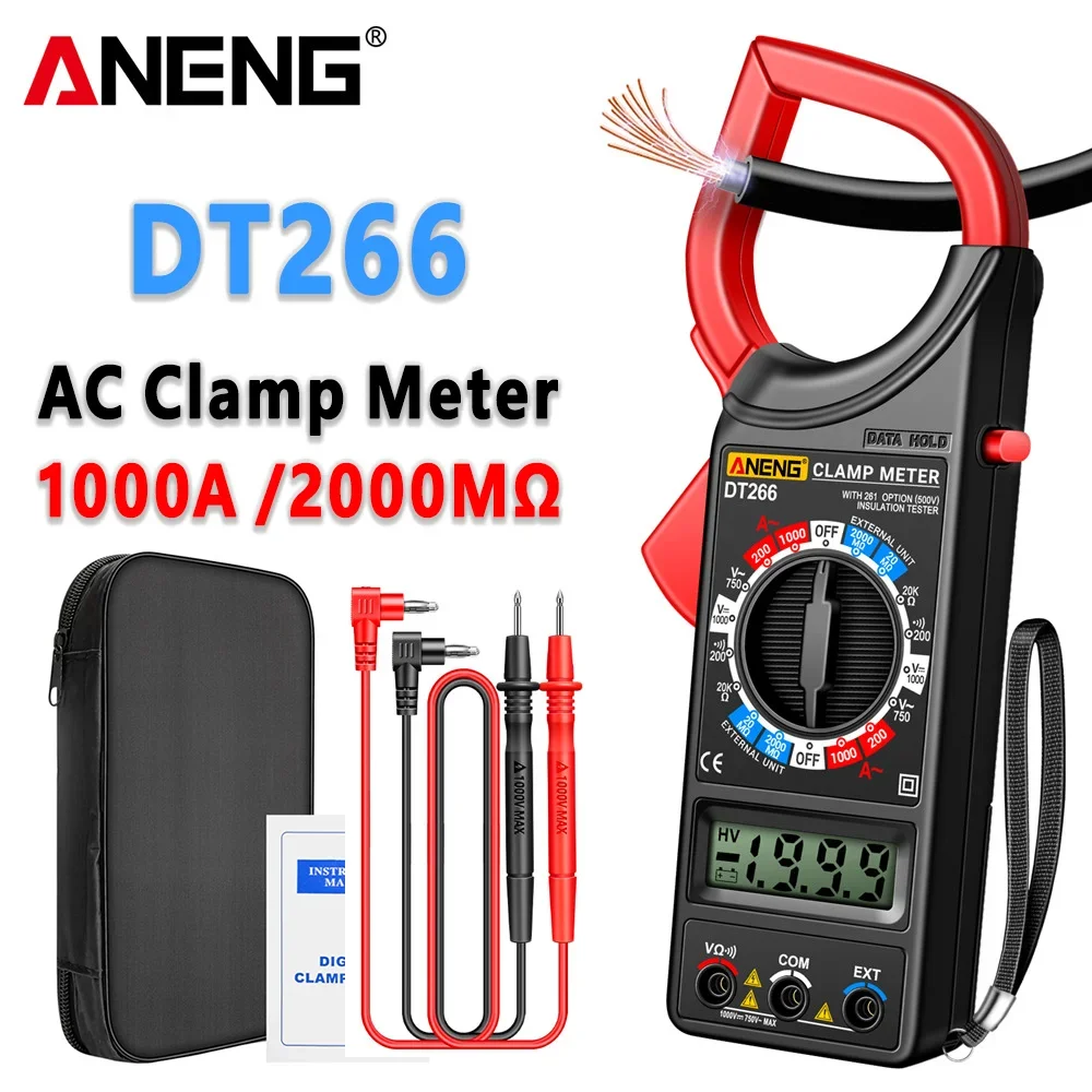 

ANENG DT266-8 LCD1999 Counting Digital True RMS Professional Clamp Meter ACDC Voltage Tester Data Display Automotive Multimeter