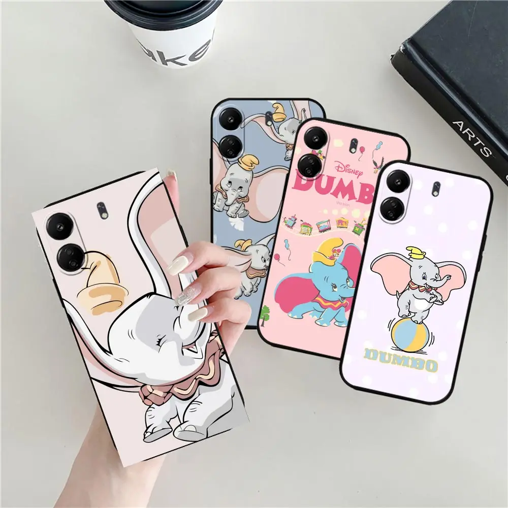 Caso de Telefone Dumbo Disney Para Redmi, Capa Macia, Desenhos Animados Bonitos, Ultra Preto, 13C, 12C, 12, 10C, 10, 9C, 9, 9A, 9T, 8, 8A, a1, A2, K60, K40 pro mais